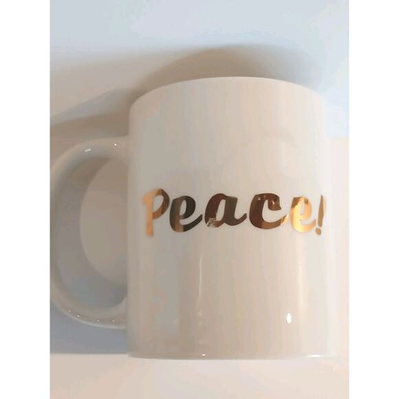 Peace Coffee Tea Mug GOLD Letters WHITE Hip Pop Culture Glam Boardroom Chic Mom - Picture 4 of 6